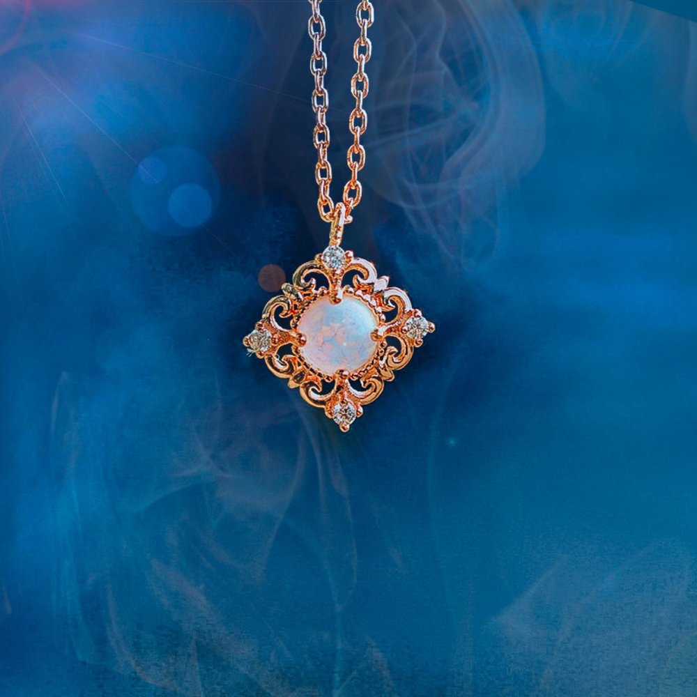 Gold Vermeil Rose Gold Fire Opal Necklace Necklace Vintage style delicate chain
